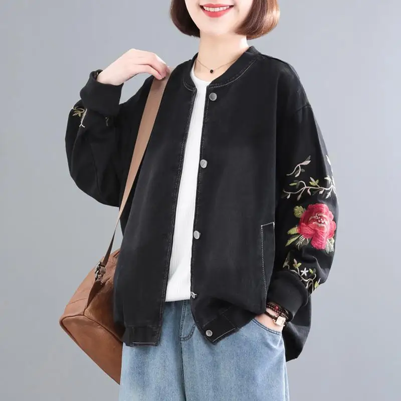 Women 2021 Spring Autumn Fashion Floral Embroidered Jackets Female New Casual Denim Overcoats Ladies Loose Outerwear W193
Women 2021 Spring Autumn Fashion Floral Embroidered Jackets Female New Casual Denim Overcoats Ladies Loose Outerwear W193