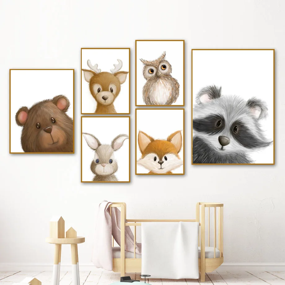 

Rabbit Owl Bear Deer Fox Raccoon Nursery Wall Art Canvas Painting Nordic Posters And Prints Wall Pictures Baby Kids Room Decor