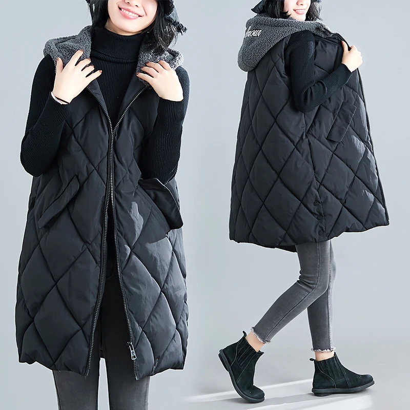2021 Women Femme Lambswool Hooded Vest Winter Fashion Mid-Length Solid Cotton Waistcoat Loose Sleeveless Jacket Female G805
2021 Women Femme Lambswool Hooded Vest Winter Fashion Mid-Length Solid Cotton Waistcoat Loose Sleeveless Jacket Female G805