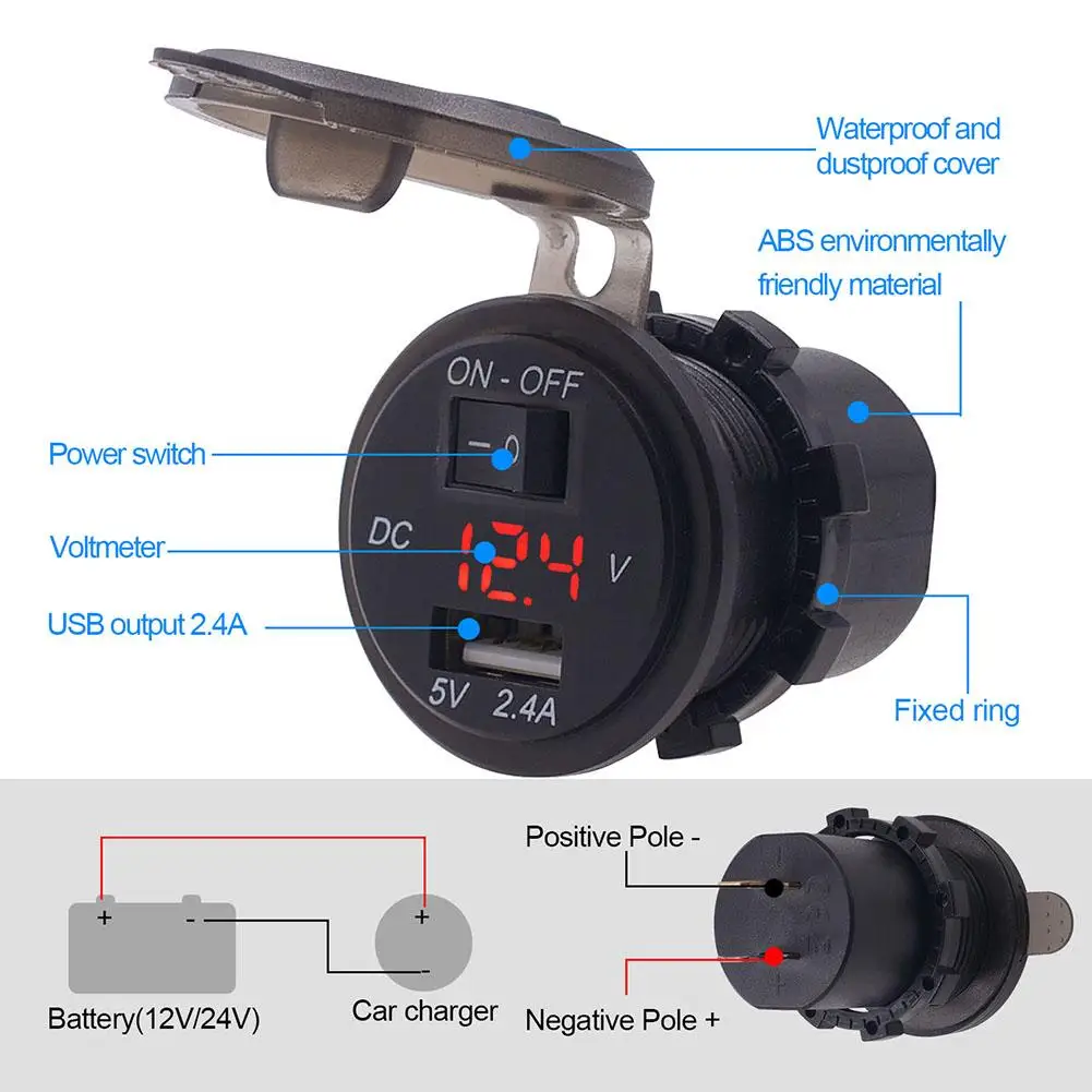 12V Mobile Phone Charger Socket Digital Display Voltmeter USB Charger Socket With ON-OFF Switch For Car Motorcycle ATV
12V Mobile Phone Charger Socket Digital Display Voltmeter USB Charger Socket With ON-OFF Switch For Car Motorcycle ATV
