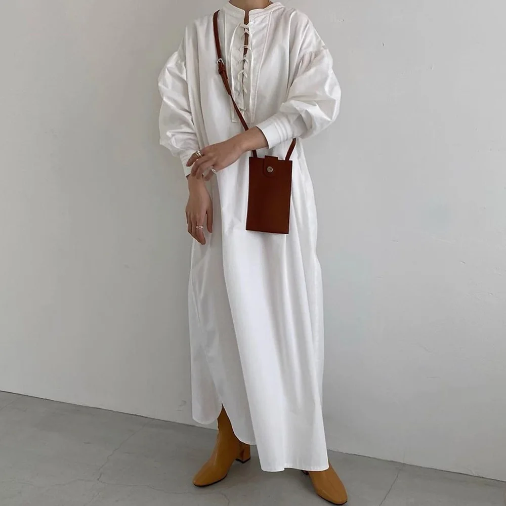 Reversible Japan Long Sleeve White Shirt Dress Elegant Women Office Work Wear Lace Up Autumn Casual Oversize Korean Maxi Dresses 
Reversible Japan Long Sleeve White Shirt Dress Elegant Women Office Work Wear Lace Up Autumn Casual Oversize Korean Maxi Dresses