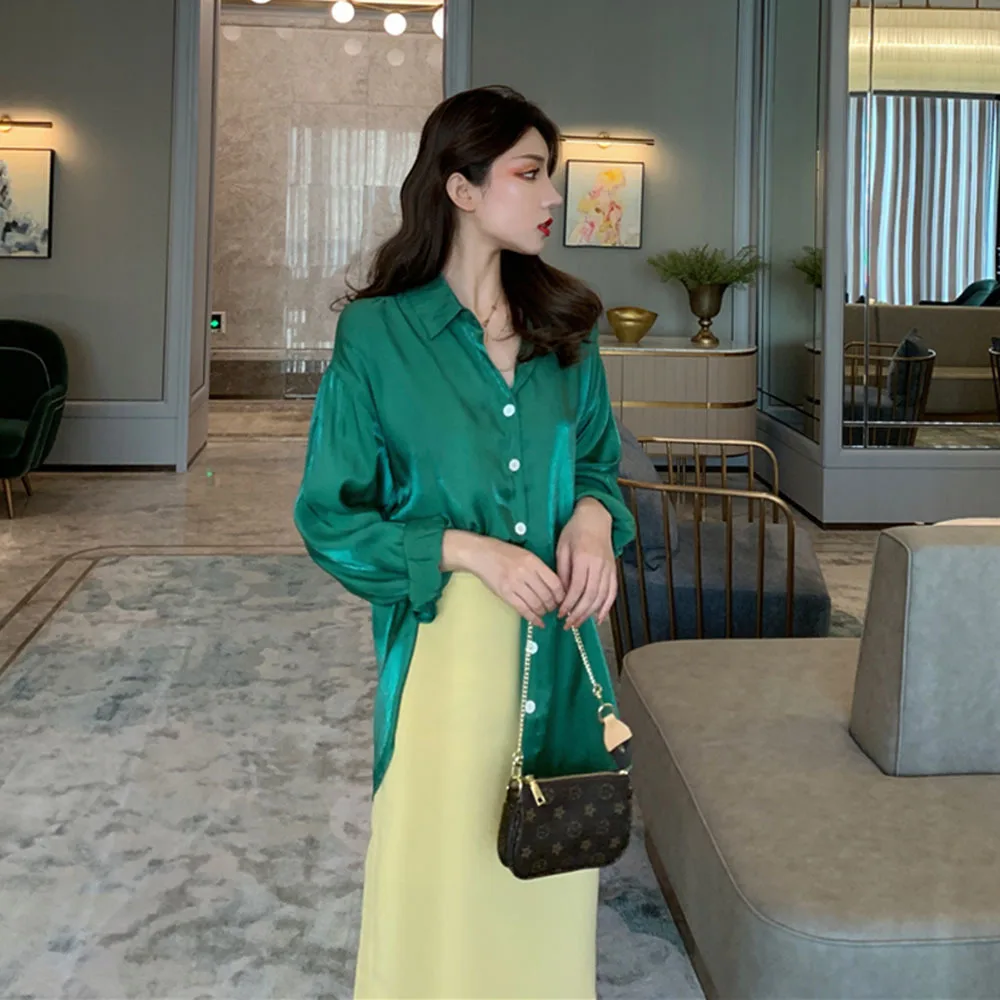 Блузка женская Глянцевая с длинным рукавом, Свободный Топ, однотонная уличная одежда, рубашка, весна-осень
Блузка женская Глянцевая с длинным рукавом, Свободный Топ, однотонная уличная одежда, рубашка, весна-осень