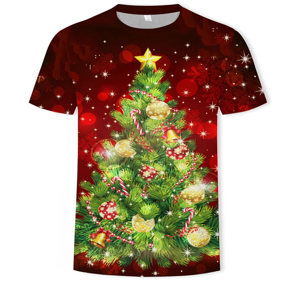2021 Летняя мужская футболка с 3D принтом рождественской атмосферы Новая удобная