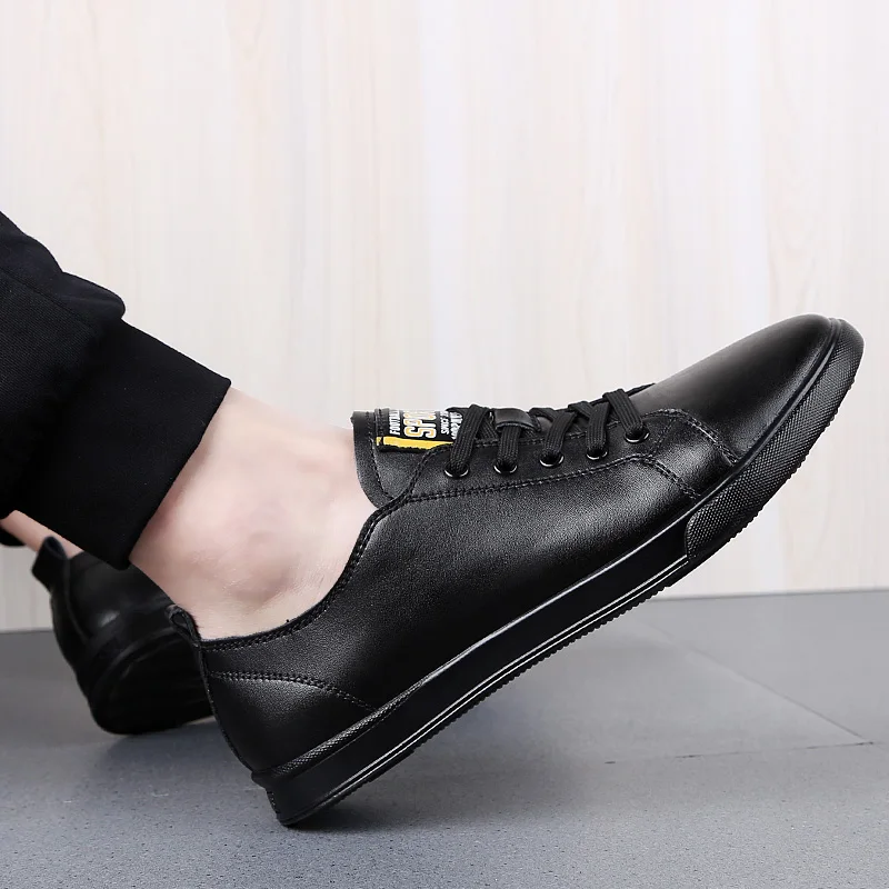 New Genuine Leather White Shoes Men Top Quality Outdoor Walking Sneakers Casual Lace-up Flats Fashion Minimalist for | Обувь