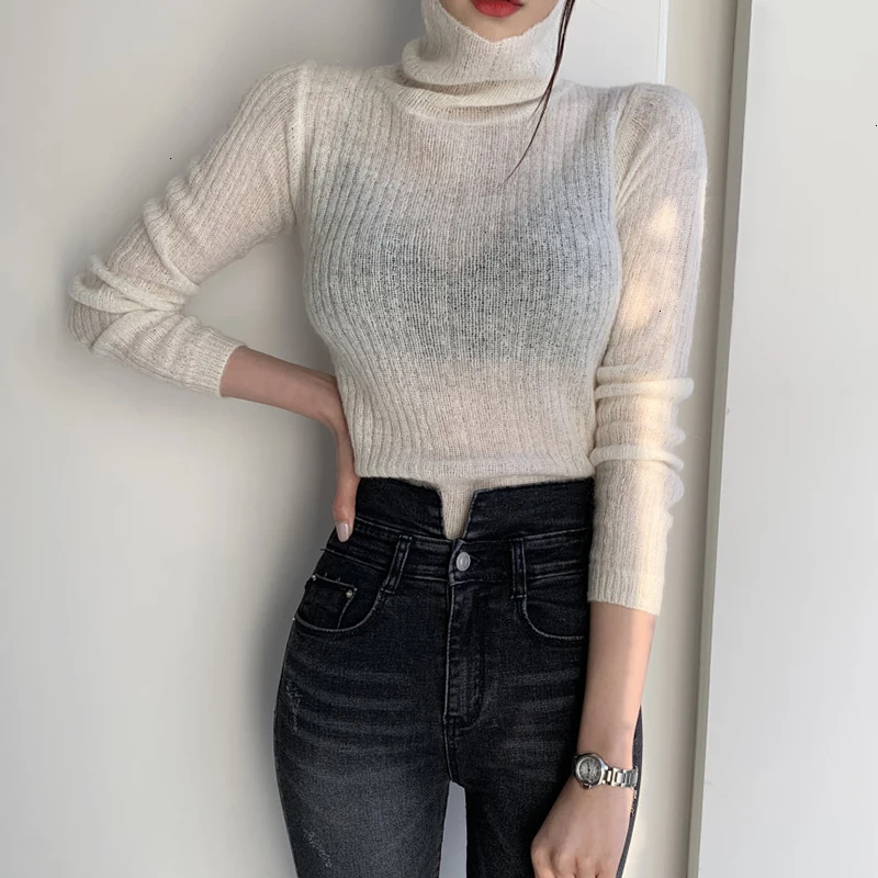 

SISPELL Pure Color Casual Woemn's Base Sweater Turtle Neck Long Sleeve See Through Slimming For Female Sweater 2020 Fashion New