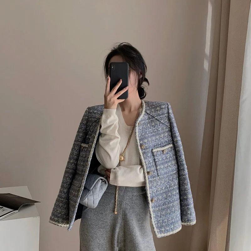 Tweed French Style Small Incense Wind Short Ladies Blouse Lake Blue Jacket Ladies 2021 New Autumn And Winter All-Match Blazer
Tweed French Style Small Incense Wind Short Ladies Blouse Lake Blue Jacket Ladies 2021 New Autumn And Winter All-Match Blazer