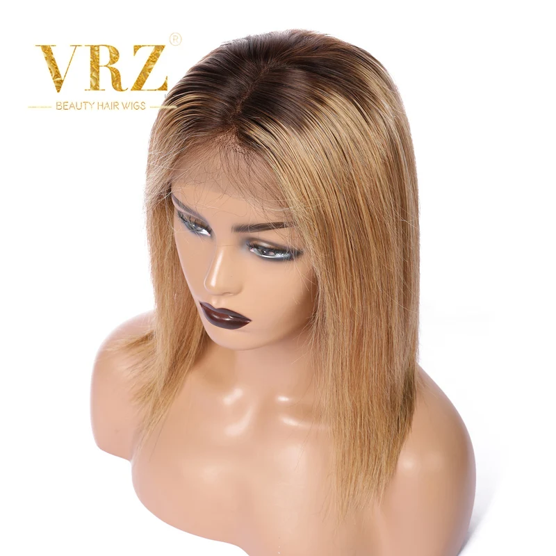 

1B/27 Ombre Straight Lace Front Human Hair Wigs With Baby Hair Pre Plucked Brazilian Lace Wig Bleached Knots 150% Density VRZ