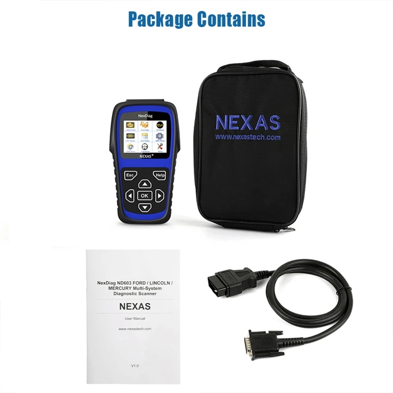 NEXAS for Ford-Lincoln-Mercury Scan Tool DPF EPB SAS ABS SRS CBS Battery I/M Scanner Car Diagnostic Tool ND603
NEXAS for Ford-Lincoln-Mercury Scan Tool DPF EPB SAS ABS SRS CBS Battery I/M Scanner Car Diagnostic Tool ND603
