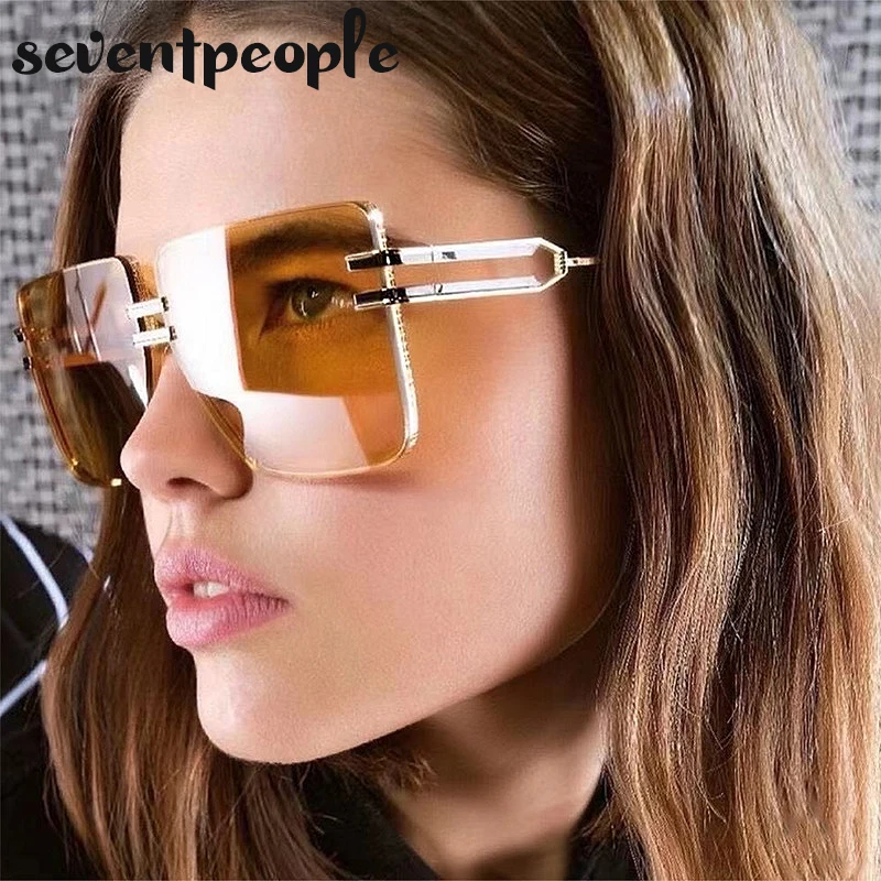 

Oversized Square Rimless Sunglasses Women 2021 Luxury Brand Channel Fashion Frameless Sun Glasses for Men Big Frame Sunglass