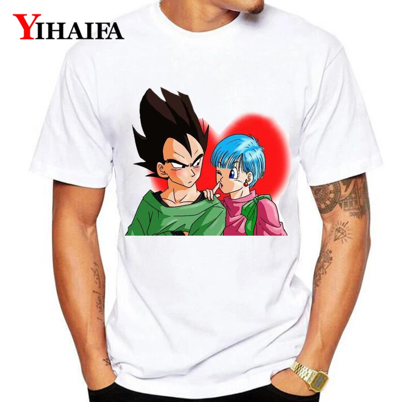 Мужская футболка с принтом Dragon Ball Z Повседневная белая Goku Vegeta Bulma топы