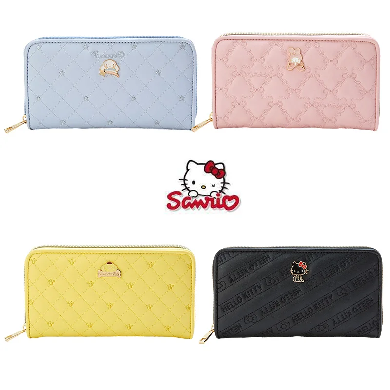 Длинный кошелек Kawaii Cinnamorol Onpompurin Kitty Mymelody на молнии с сердечком для Девочки