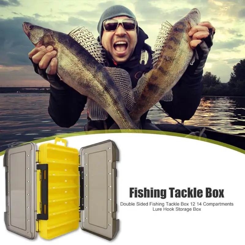 Double Sided Fishing Tackle Box 12 14 Compartments Bait Lure Hook Storage Box Fishing Accessories
Double Sided Fishing Tackle Box 12 14 Compartments Bait Lure Hook Storage Box Fishing Accessories