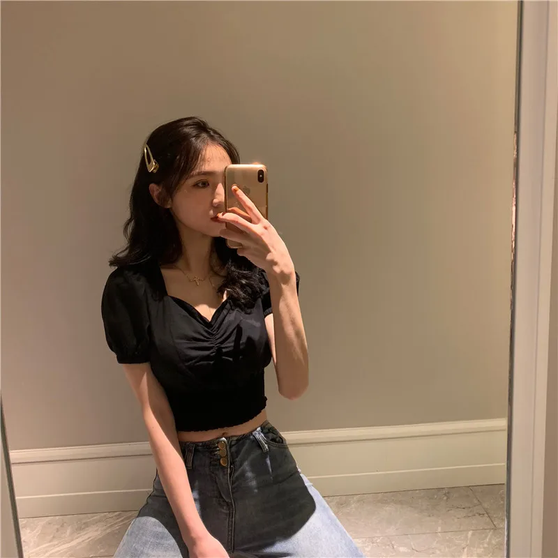 Summer Crop Top Women Shirt Casual Short Sleeve Sexy V Neck Slim White Black T Shirts 2020 Elegant Outer Wear Short Camisas
Summer Crop Top Women Shirt Casual Short Sleeve Sexy V Neck Slim White Black T Shirts 2020 Elegant Outer Wear Short Camisas