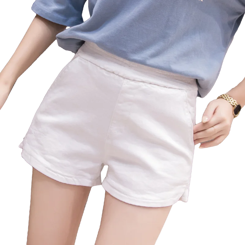 Spring and Summer Side Slit Elastic Waist White Denim Shorts Women's High Waist Loose Sports and Leisure A- line Stretch Hot 
Spring and Summer Side Slit Elastic Waist White Denim Shorts Women's High Waist Loose Sports and Leisure A- line Stretch Hot