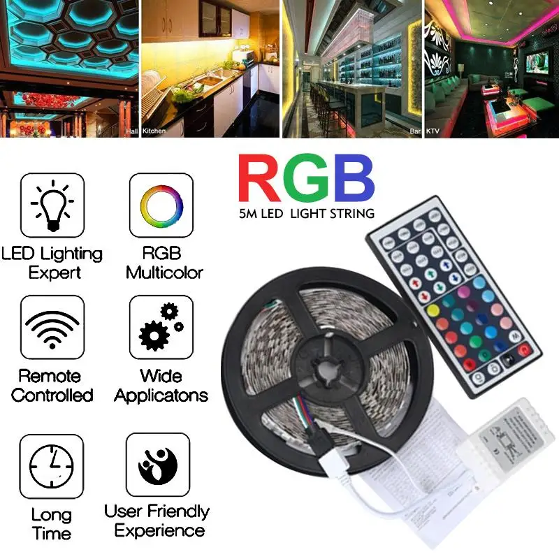 USB LED Strip Light 5M 3528 RGB LED With 44 Buttons Remote Control TV backlight Desktop Screen Bias lighting Lamp Tape
USB LED Strip Light 5M 3528 RGB LED With 44 Buttons Remote Control TV backlight Desktop Screen Bias lighting Lamp Tape