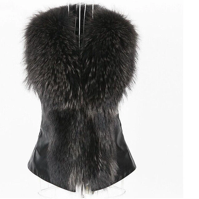 

2021 New Autumn Winter Imitation Fur Vest Women's Short Imitation Fox Hair PU Leather Vest Casual Girl Lady Black Waistcoat
