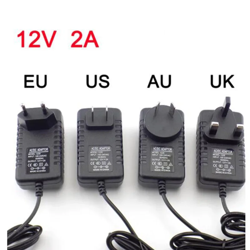 

AC DC 12v 2A 2000ma adapter power supply adaptor EU UK AU US PLUG 5.5*2.5mm wall charger for DC male female led strip light lamp