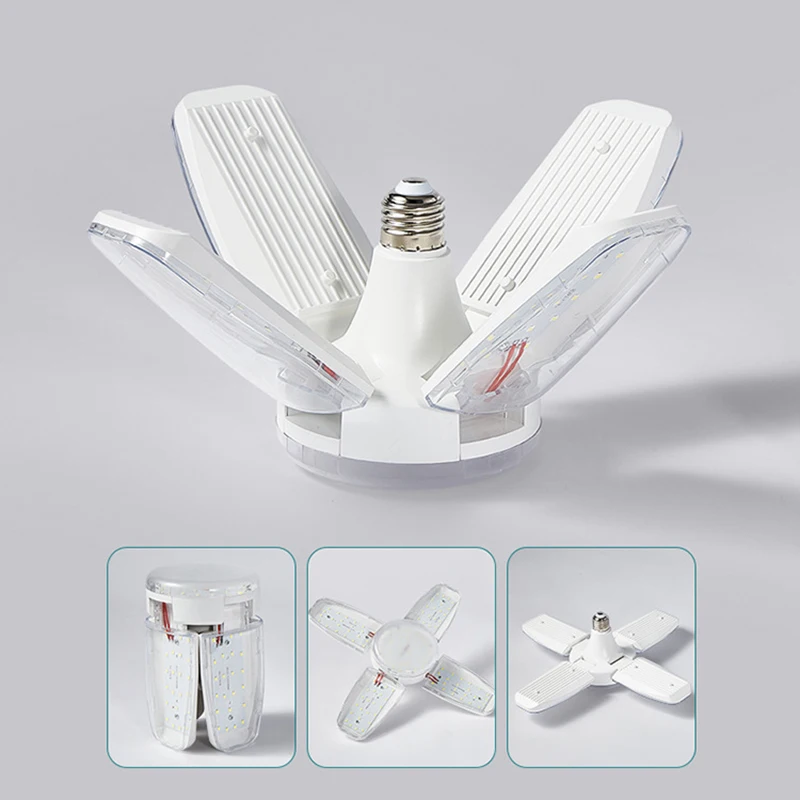 LED Bulb E27 Garage Light 60W Ceiling Fan LED Light Lamp 110V 220V Deformable Four Leaf Lights For Living Room Warehouse Factory
LED Bulb E27 Garage Light 60W Ceiling Fan LED Light Lamp 110V 220V Deformable Four Leaf Lights For Living Room Warehouse Factory