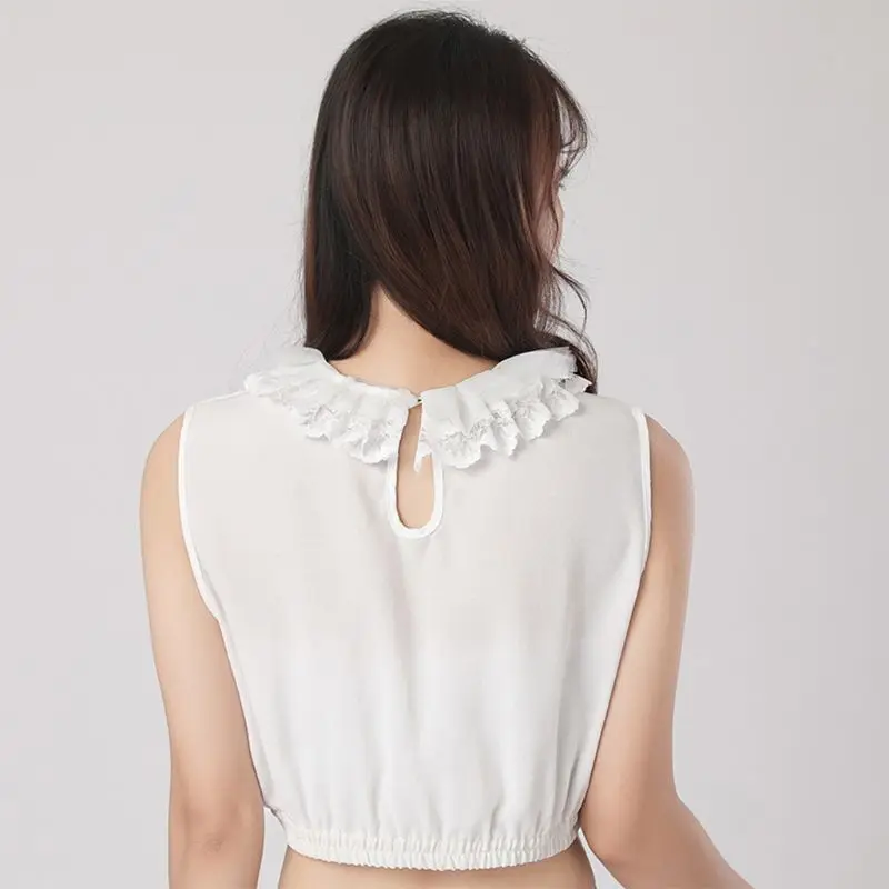Fresh Style Double Layer Tulle Lace Ruffles Lapel Fake Collar Women Pullover Vest Tops Bottoming Shirt Half Blouse
Fresh Style Double Layer Tulle Lace Ruffles Lapel Fake Collar Women Pullover Vest Tops Bottoming Shirt Half Blouse