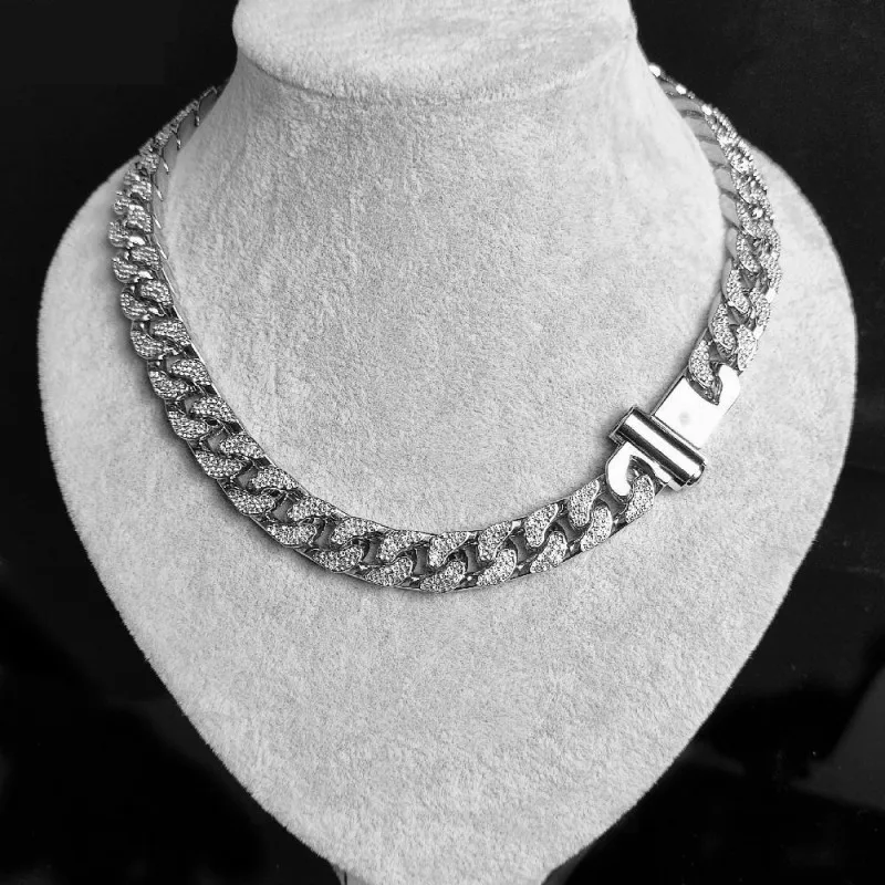 Ожерелье-чокер в стиле хип-хоп из кубинской панцирной цепи Майами 18 дюймов
