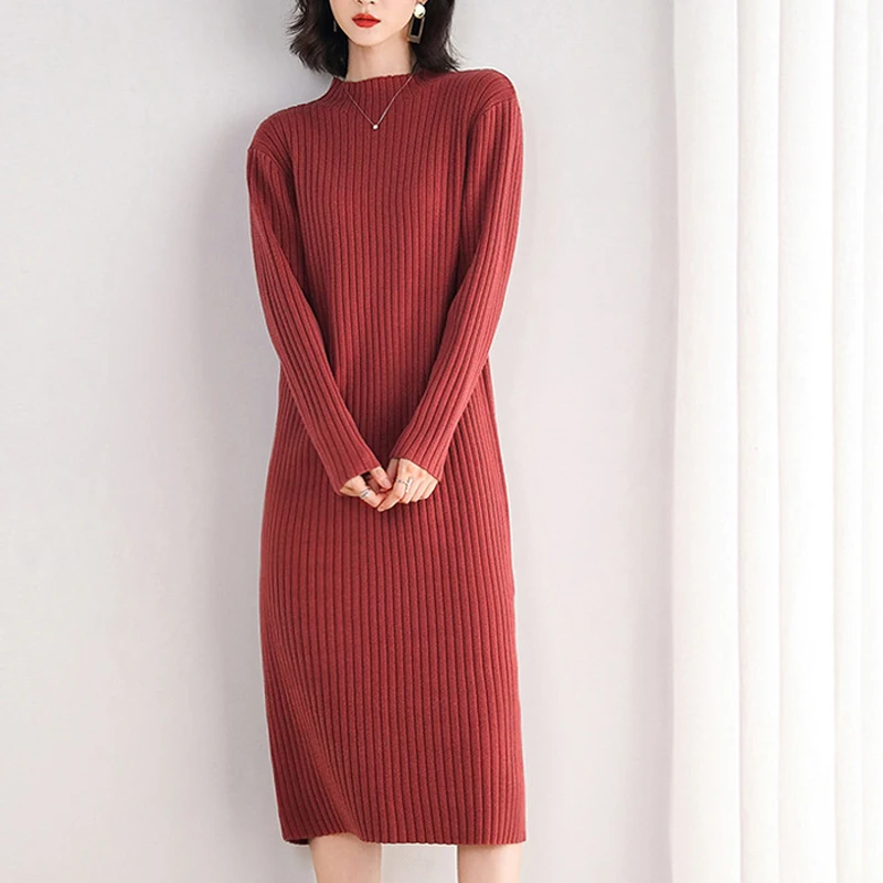 New High Quality Sweater Dress for Women Knee-length Solid Color O-Neck Pullover Thick Autumn and Winter Brief Red Pink Black
New High Quality Sweater Dress for Women Knee-length Solid Color O-Neck Pullover Thick Autumn and Winter Brief Red Pink Black