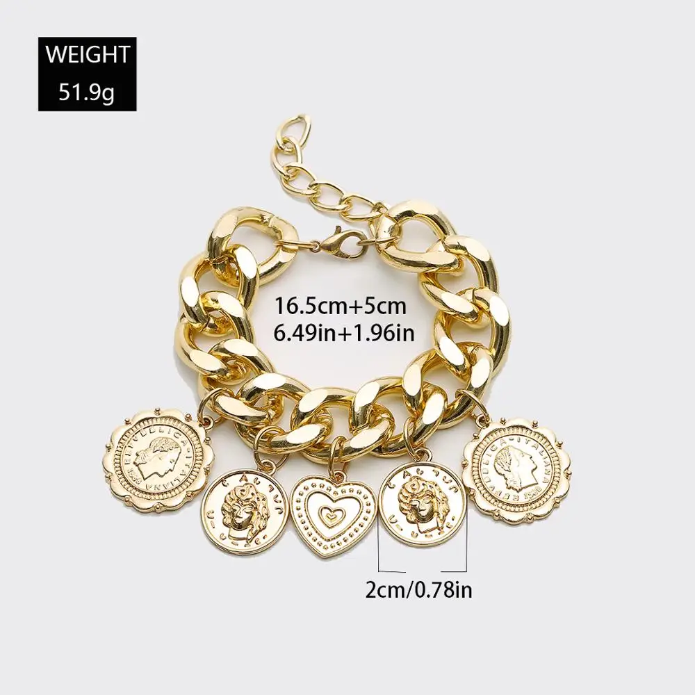 PuRui Punk Coins Tassel Curb Chain Bracelet for Women Chunky Carved Portrait Charm Bracelet Bangle Luxury Heart Bracelet Jewelry
PuRui Punk Coins Tassel Curb Chain Bracelet for Women Chunky Carved Portrait Charm Bracelet Bangle Luxury Heart Bracelet Jewelry