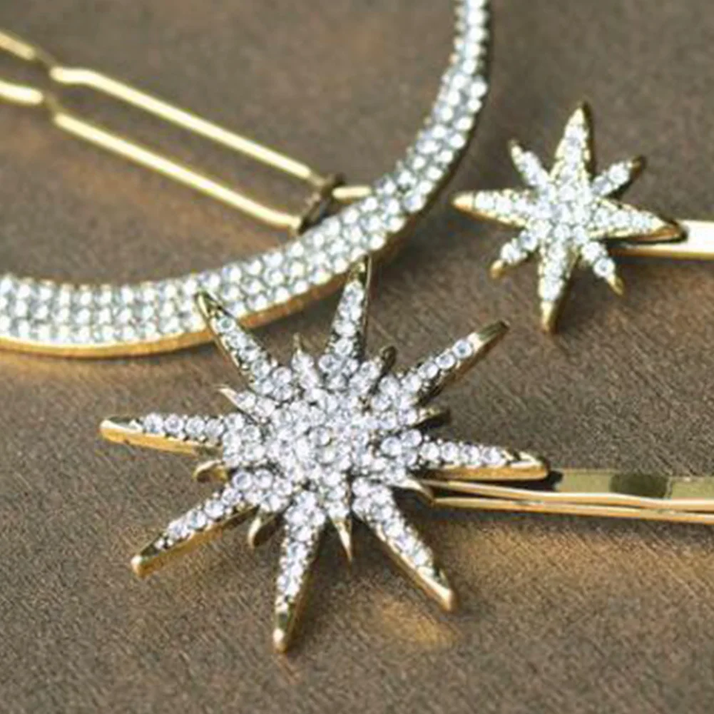 Elegant New Fashion Retro 3D Geometric Stars Moon Rhinestone Hair Clip Set Geometric Snowflake Star Women Hairpin Accessories
Elegant New Fashion Retro 3D Geometric Stars Moon Rhinestone Hair Clip Set Geometric Snowflake Star Women Hairpin Accessories