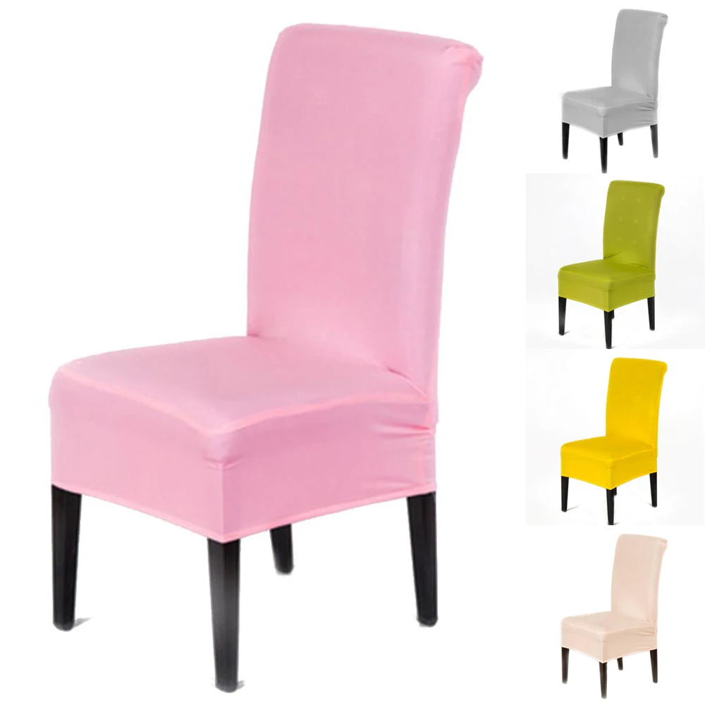 

Solid Color Elastic Stretch Chair Cover Spandex Dinning Room Chair Coverings Kitchen Slipcover Wedding Banquet Party Seat Covers