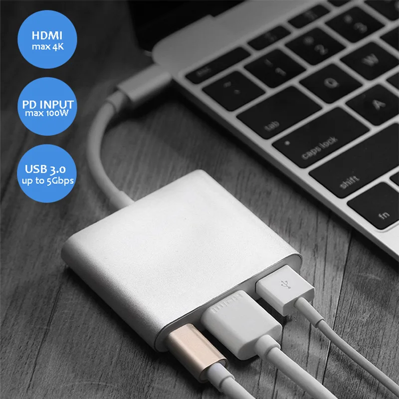 Док-станция TurboTech USB C Hub to HDMI адаптер Type с PD для MacBook Pro Air Samsung Galaxy S8 S9 S10 Note 8 9 10 Android |