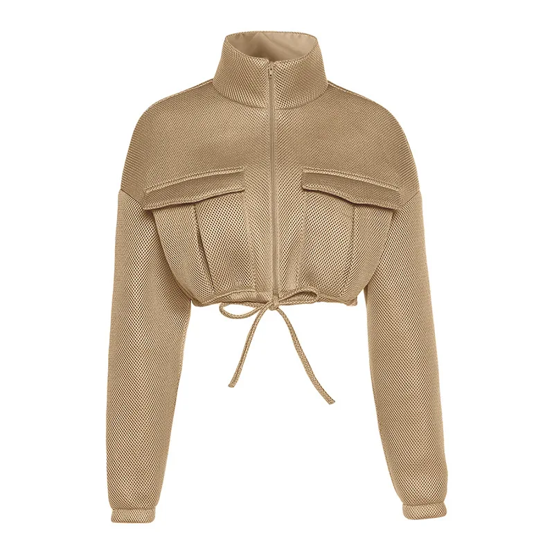 Mesh Plaid Autumn Spring Coat Women Trend Turtleneck Zipper Pocket Crop Jacket Solid Slim Drawstring Female Outerwear Hot
Mesh Plaid Autumn Spring Coat Women Trend Turtleneck Zipper Pocket Crop Jacket Solid Slim Drawstring Female Outerwear Hot