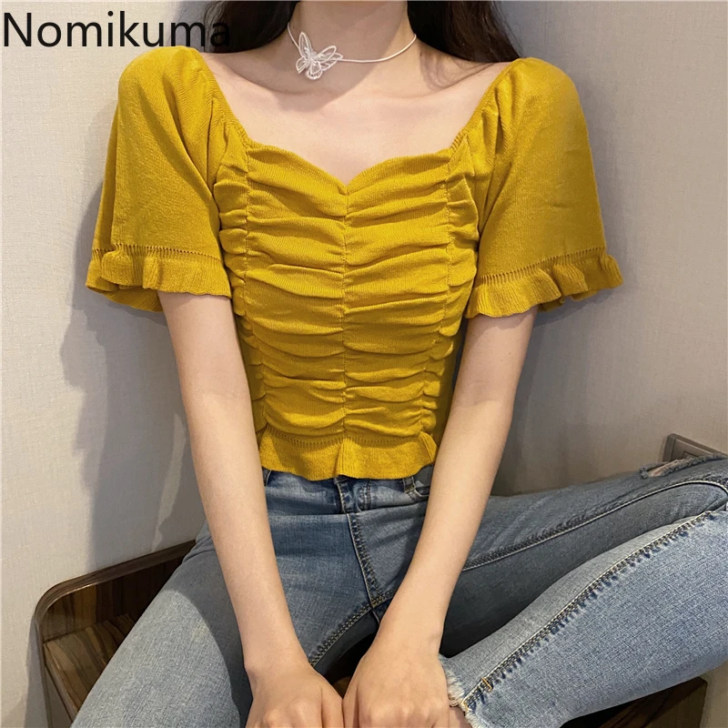 Женская Повседневная футболка с коротким рукавом Nomikuma однотонная винтажная