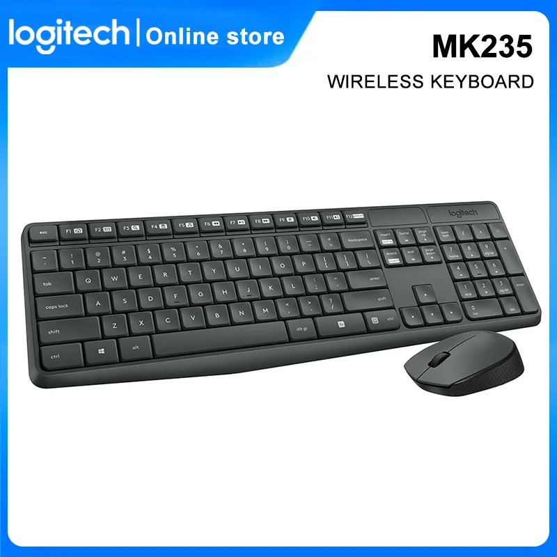 Беспроводная клавиатура и мышь Logitech MK235 Combo для геймеров 2 4 ГГц мультимедиа USB |