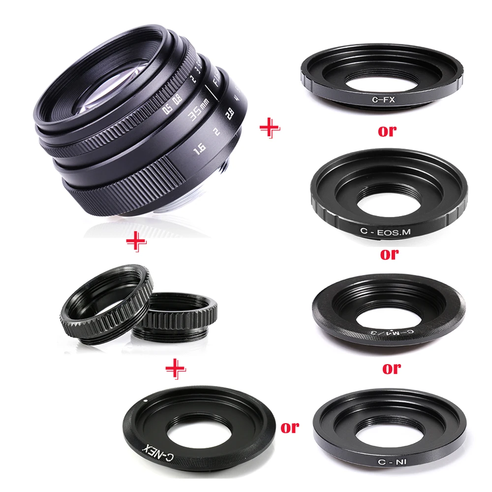 Mini 35mm f/1.6 APS-C CCTV Lens+adapter ring+2 Macro Ring for NEX FX M4/3 NIKON1 EOSM Mirroless Camera
Mini 35mm f/1.6 APS-C CCTV Lens+adapter ring+2 Macro Ring for NEX FX M4/3 NIKON1 EOSM Mirroless Camera