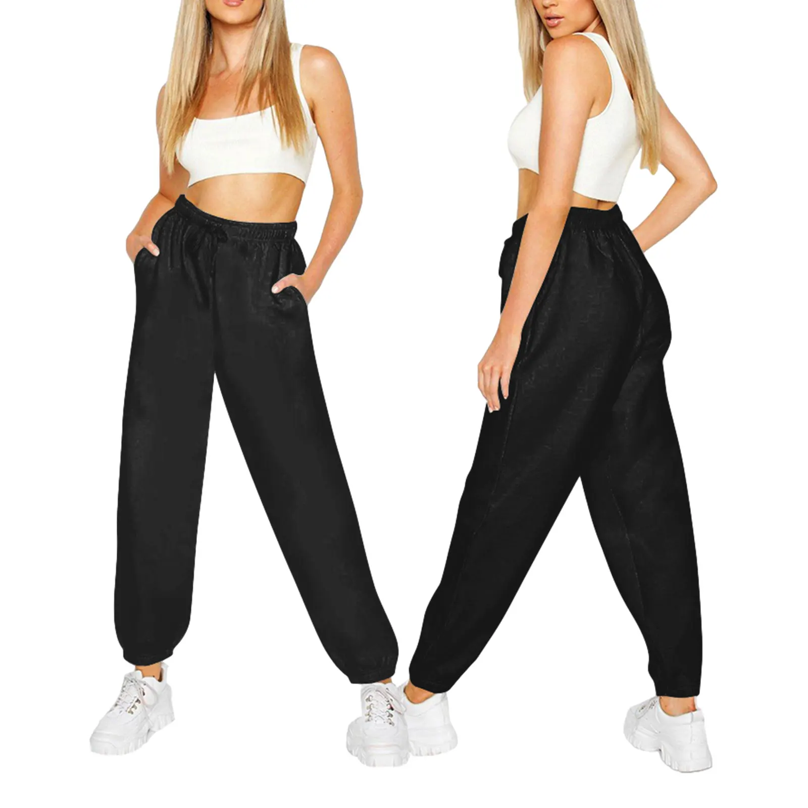 Women Loose Sport Pants Adults Casual Solid Color High Waisted Bloomers With Drawstring Pocket Grey Black Soft Fashionable
Women Loose Sport Pants Adults Casual Solid Color High Waisted Bloomers With Drawstring Pocket Grey Black Soft Fashionable