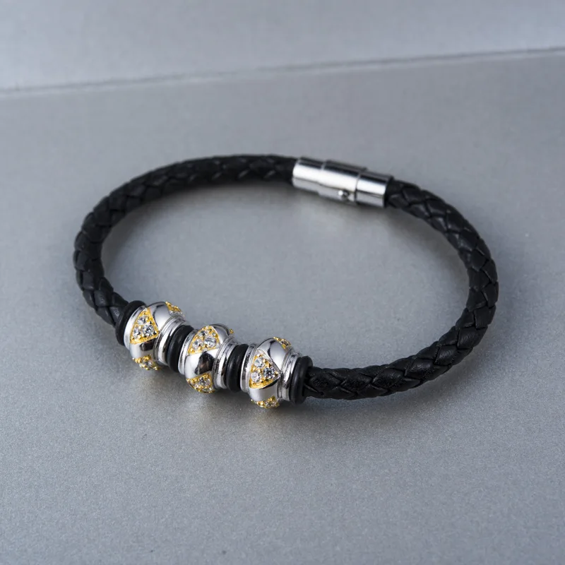 Starfield Silver Cowhide Leather Sterling Silver Beaded Bracelet Simple Diy Beads Bracelet Female 
Starfield Silver Cowhide Leather Sterling Silver Beaded Bracelet Simple Diy Beads Bracelet Female