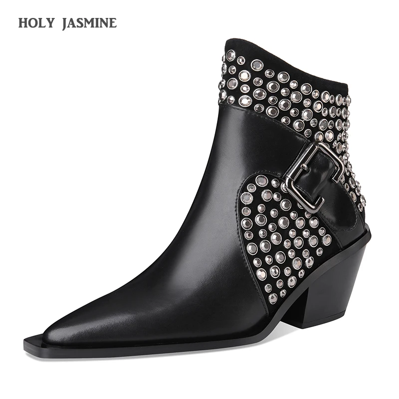 2020 Autumn Gorgeous Cow Leather Chelsea Boots Pointed Toe Crystal Buckle High Heels Streetwear Young Lady Fashion Ankle Boots
2020 Autumn Gorgeous Cow Leather Chelsea Boots Pointed Toe Crystal Buckle High Heels Streetwear Young Lady Fashion Ankle Boots
