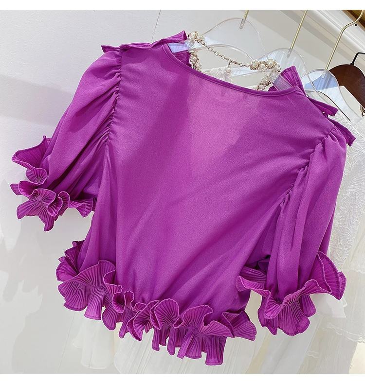 French Court Ruffle Shirts for Women Vintage Crumpled Slim Fit Blouse 2021 Summer Fashion Short Temperament Feminine Tops
French Court Ruffle Shirts for Women Vintage Crumpled Slim Fit Blouse 2021 Summer Fashion Short Temperament Feminine Tops