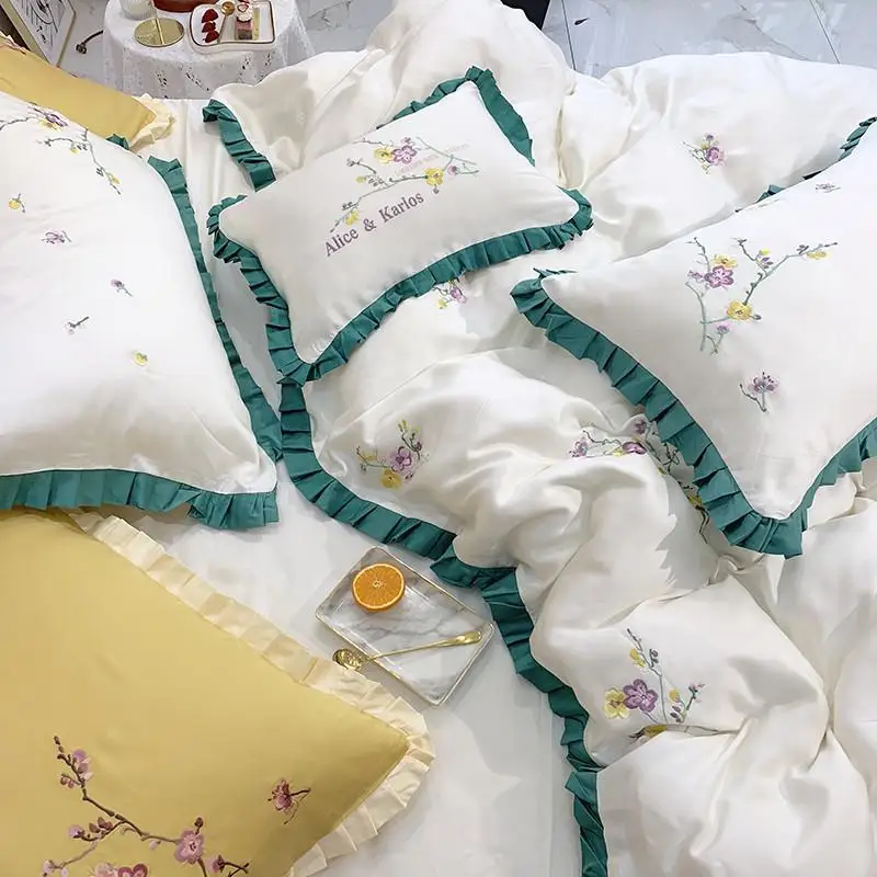42 New Product 4 Pcs embroidery flowers Bedding Set tencel Bedclothes pink blue Bed Linens Duvet Cover Set Bed Sheet
42 New Product 4 Pcs embroidery flowers Bedding Set tencel Bedclothes pink blue Bed Linens Duvet Cover Set Bed Sheet