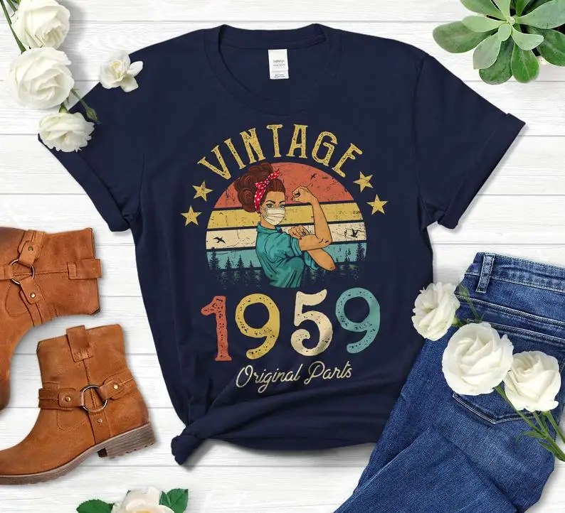 Vintage 1959 Original Parts Retro with Mask Quarantine Edition T-Shirt Funny 62st Birthday Gift Idea for Women Mom Wife Friend
Vintage 1959 Original Parts Retro with Mask Quarantine Edition T-Shirt Funny 62st Birthday Gift Idea for Women Mom Wife Friend