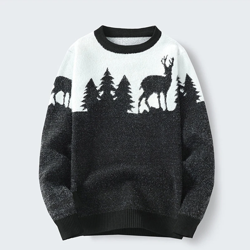 Autumn Winter Snow Mountain Deer print Knitted sweater men Long sleeve O neck blue black Pullover Oversized Male sweaters
Autumn Winter Snow Mountain Deer print Knitted sweater men Long sleeve O neck blue black Pullover Oversized Male sweaters