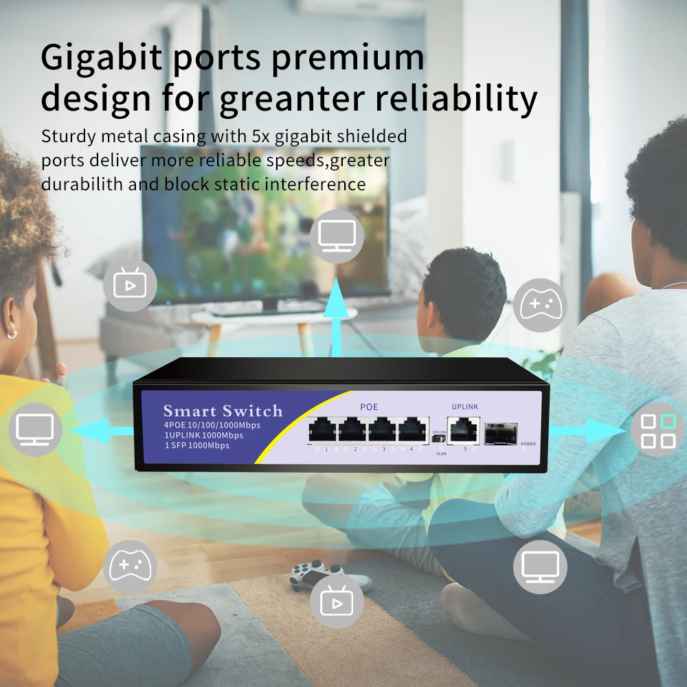 KuWFi 48 в сетевой коммутатор POE 1000 Мбит/с 6 портов Ethernet IEEE 802.3af/at переключатель