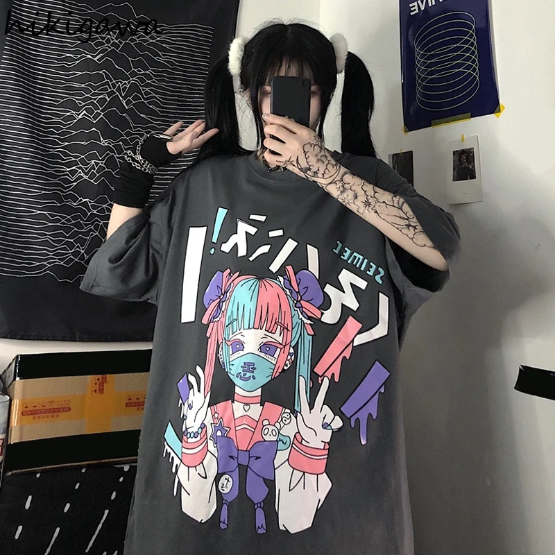 Hikigawa Plus Size Fashion T-shirts Japan Harajuku Women Tshirts Short Sleeve O Neck Tops Cartoon Print Hip Hop T Shirts 2021
Hikigawa Plus Size Fashion T-shirts Japan Harajuku Women Tshirts Short Sleeve O Neck Tops Cartoon Print Hip Hop T Shirts 2021