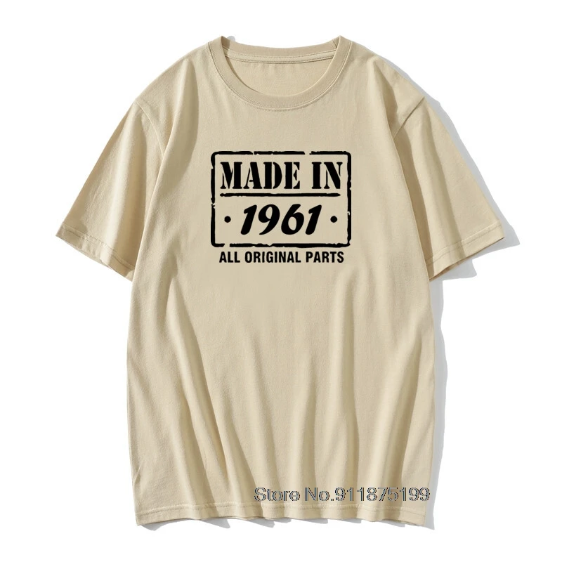 

Сделано в 1961, футболки с оригинальными деталями, подарок на день рождения 60-го, Забавные футболки из 100% хлопка, Мужская винтажная одежда на д...