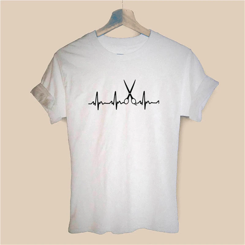 Women Short Sleeve O-Neck Heartbeat of Hairdresser T-shirt Barber Weapons T Shirt Girls Woman Scissors Clothing Tops 
Women Short Sleeve O-Neck Heartbeat of Hairdresser T-shirt Barber Weapons T Shirt Girls Woman Scissors Clothing Tops