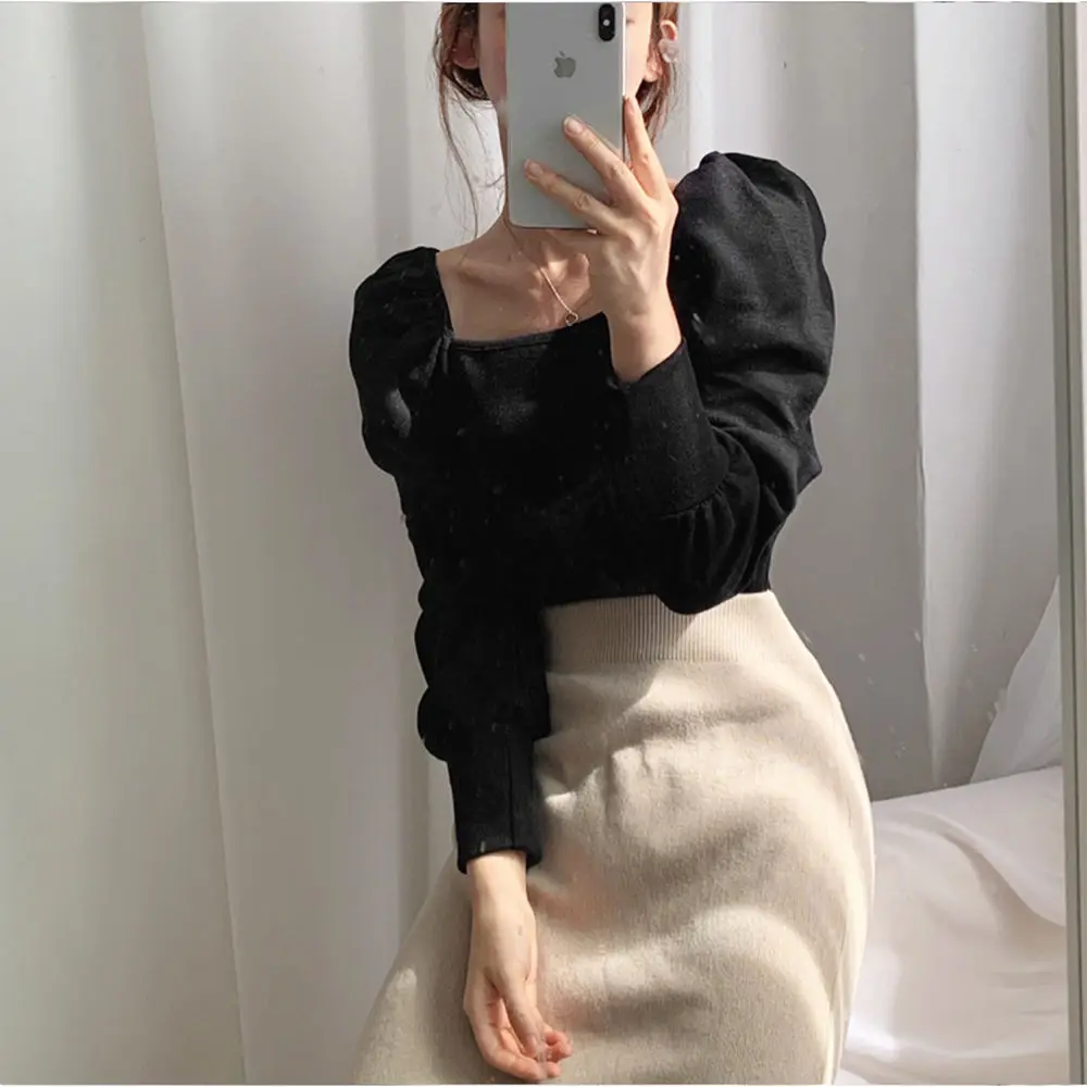 Womens Long Puff Sleeve Cotton Tshirt Korean Square Collar T Shirt Women Slim Fit Knit Tops Blouses 2021 Spring Autumn Blusas
Womens Long Puff Sleeve Cotton Tshirt Korean Square Collar T Shirt Women Slim Fit Knit Tops Blouses 2021 Spring Autumn Blusas
