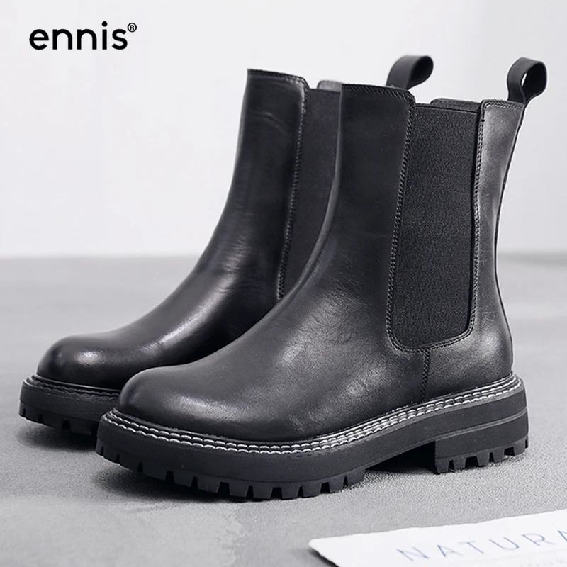 ENNIS Brand Women Chelsea Boots Genuine Leather Platform Boots Female Flat Ankle Boots Autumn Winter Black Brown Shoes 2020 A52A
ENNIS Brand Women Chelsea Boots Genuine Leather Platform Boots Female Flat Ankle Boots Autumn Winter Black Brown Shoes 2020 A52A