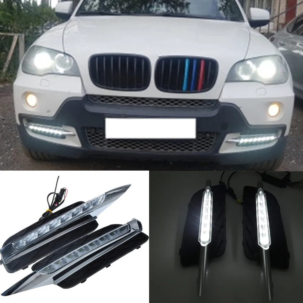 CSCSNL 1 Pair DRL Daytime Running Lights For BMW X5 E70 2007 2008 2009 2010 Daylight Car LED Fog Head Lamp Light Cover | Автомобили и