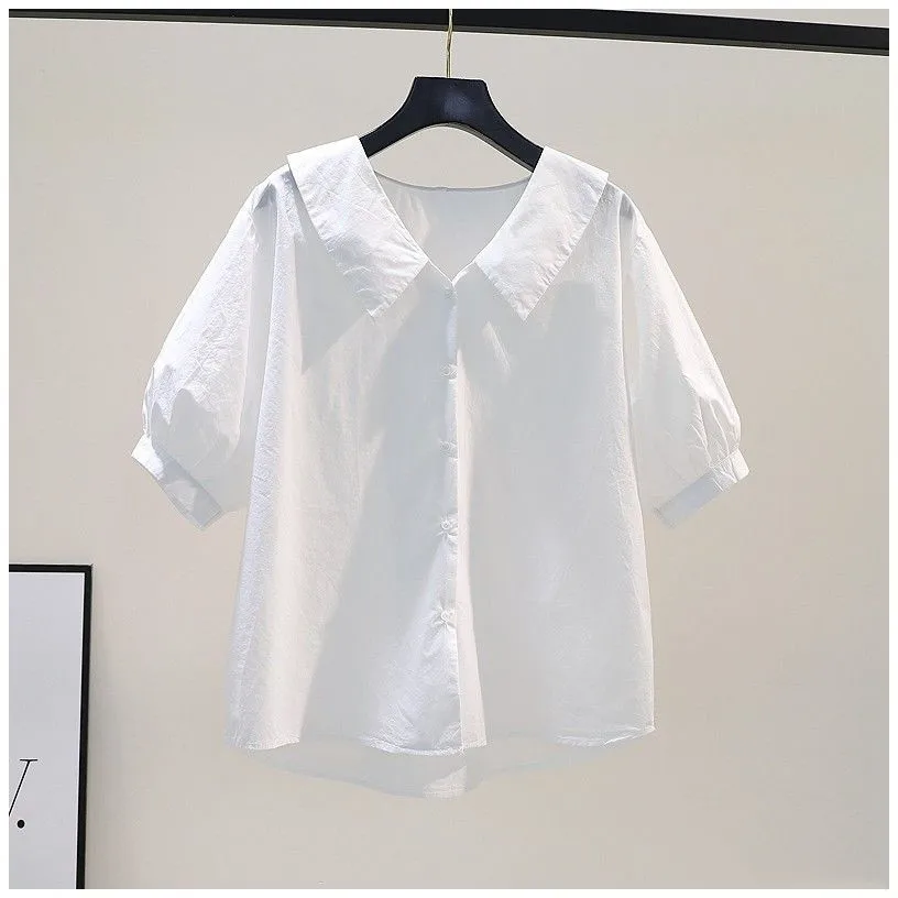 Striped Baby Neck Shirt women's loose Korean shirt 2021 summer fashion short sleeve top female blouse P3 407
Striped Baby Neck Shirt women's loose Korean shirt 2021 summer fashion short sleeve top female blouse P3 407