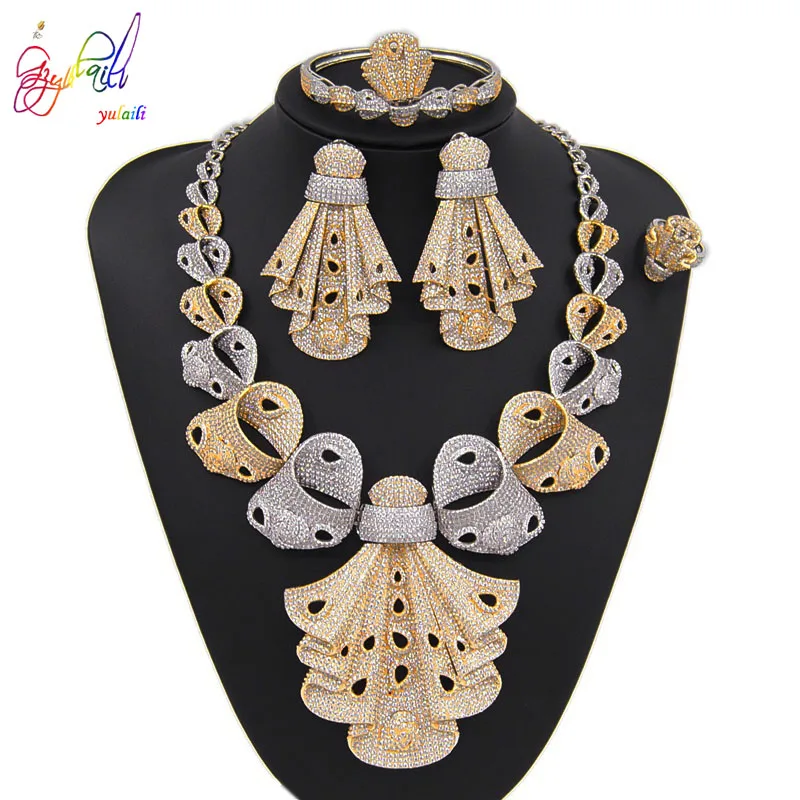 Yulaili Luxury Bridal Wedding Jewelry Sets Two Tone Cubic Zirconia Bowknot Necklace Earrings Bracelet Ring Accessories for Women
Yulaili Luxury Bridal Wedding Jewelry Sets Two Tone Cubic Zirconia Bowknot Necklace Earrings Bracelet Ring Accessories for Women