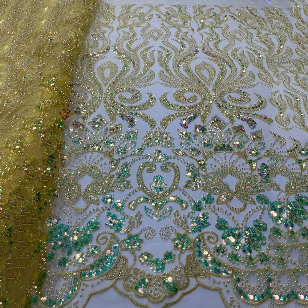 Shining Sequence Pearls Luxury Beaded Lace Handmade Embroidered Fabric French Mesh Wedding Dress Textile With Sequins
Shining Sequence Pearls Luxury Beaded Lace Handmade Embroidered Fabric French Mesh Wedding Dress Textile With Sequins